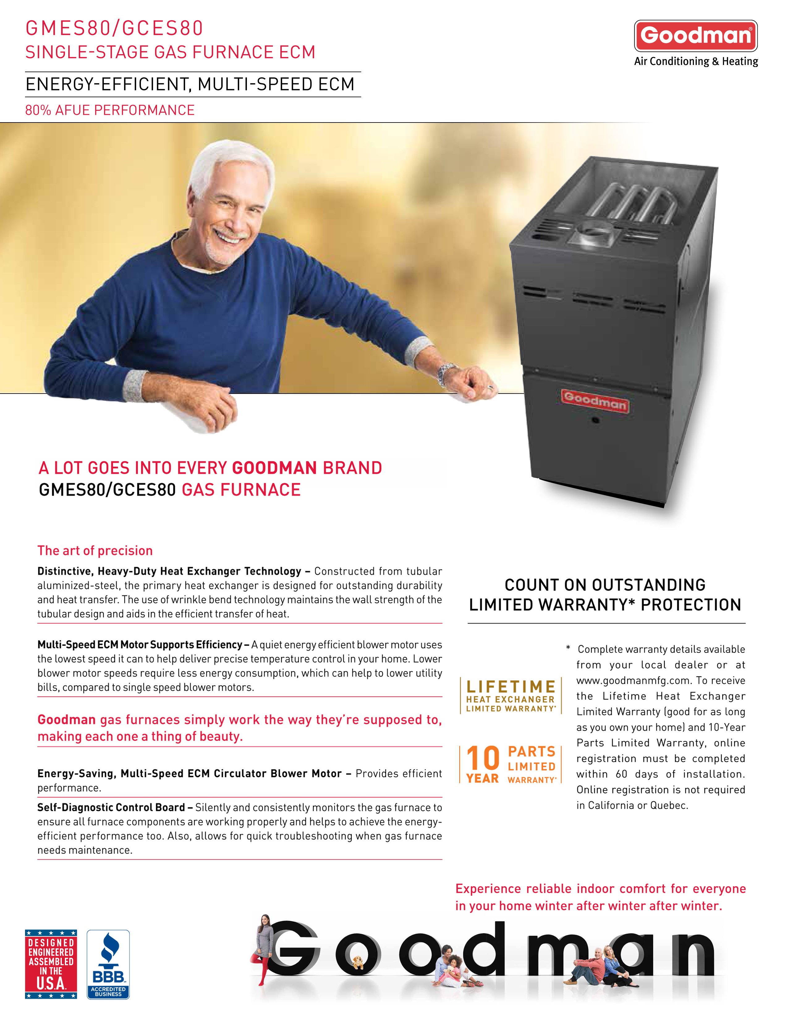 Goodman 80% Single Stage 40K BTU Gas Furnace, GCES800403AN DOWN-FLOW